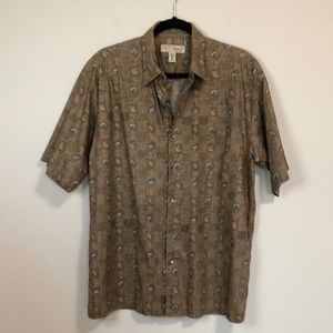Tori Richard Seashell Brown Aloha Shirt Short Sleeve Honolulu Hawaii Medium